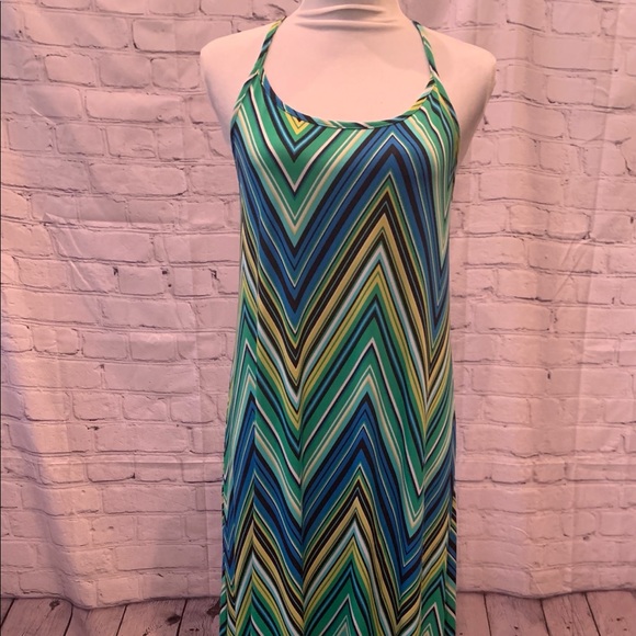 NWOT long multi colored chevron striped maxi dress. Green, yellow, blue. Sz XL - Picture 3 of 13
